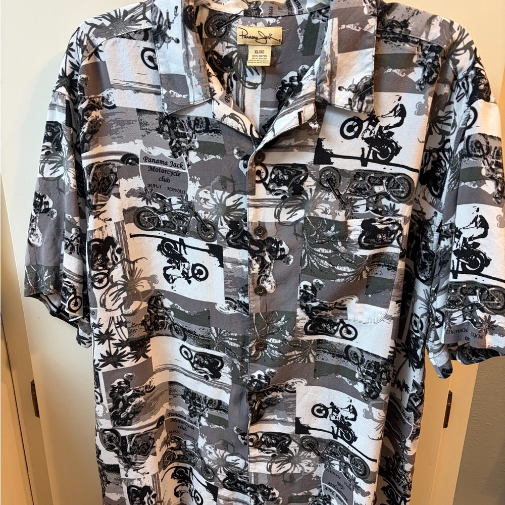 Panama Jack Black and Gray Motorcycle Print Men's Shirt